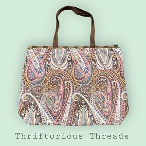 LeSportsac Brown and Purple Tote Bag with Paisley Design